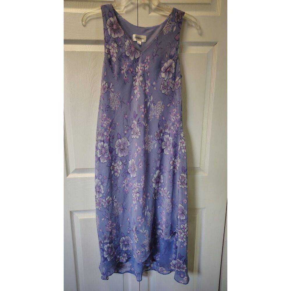 Studio I Chiffon Floral Midi Dress Lavender Purple & White 14